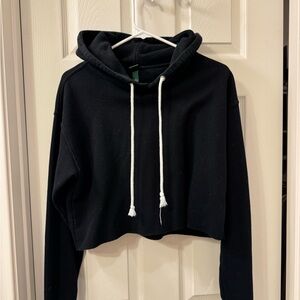 Wild Fable Black Cropped Hoodie with White Drawstrings